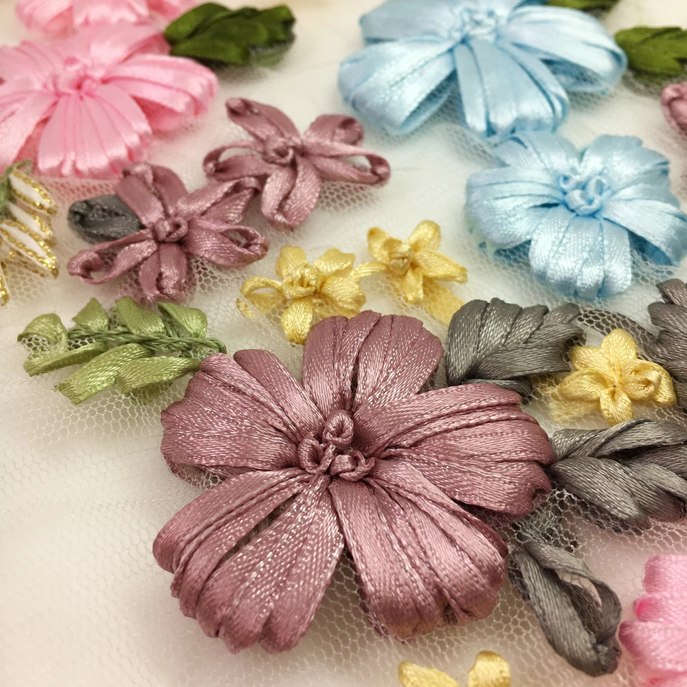 

2pc Ribbon Embroidery Patch Flower Embroidered Applique Patches For Clothing Parches Sewing Accessories Sew On 26x14cm AC1104