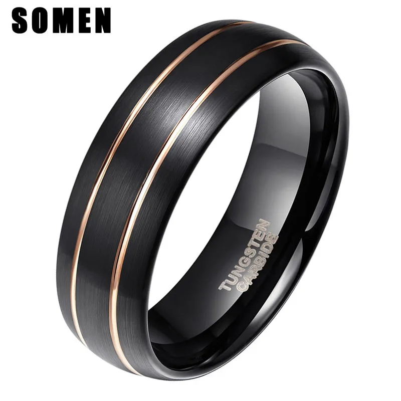 

Somem 8mm Black Tungsten Ring Double Gold Line Inlay Design For Mens Wedding Band Fashion Party Ring Jewelrys