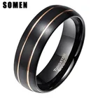 Somem 8 мм черное вольфрамовое кольцо с двойной золотой линией инкрустация дизайн для мужчин обручальное кольцо модное кольцо для вечеринки ювелирные изделия