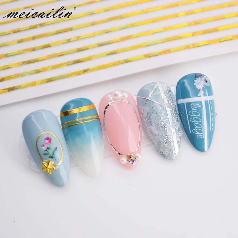 1pc Silver Gold White 3D Nail Sticker Metal Stripe Line Nail Stickers Adhesive Strip Tape Nail Art Stickers Decals Decorations