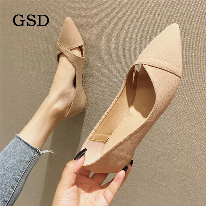 

New Women Solid Color Suede Flats Fashion High Quality Basic Pointed Toe Ballerina Ballet Flat Slip On Shoes woman