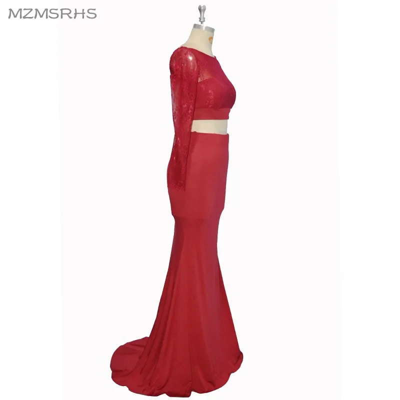 Женское платье-Русалка с длинным рукавом бордовое кружевное платье до пола для