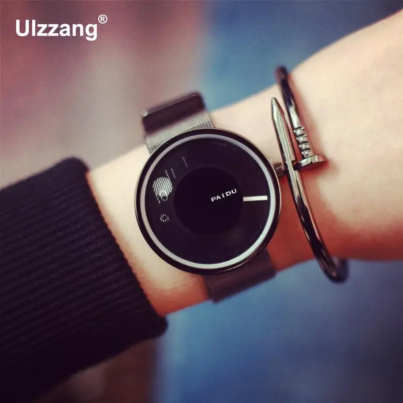 Мужские кварцевые часы Paidu полностью из нержавеющей стали с принтом пальца