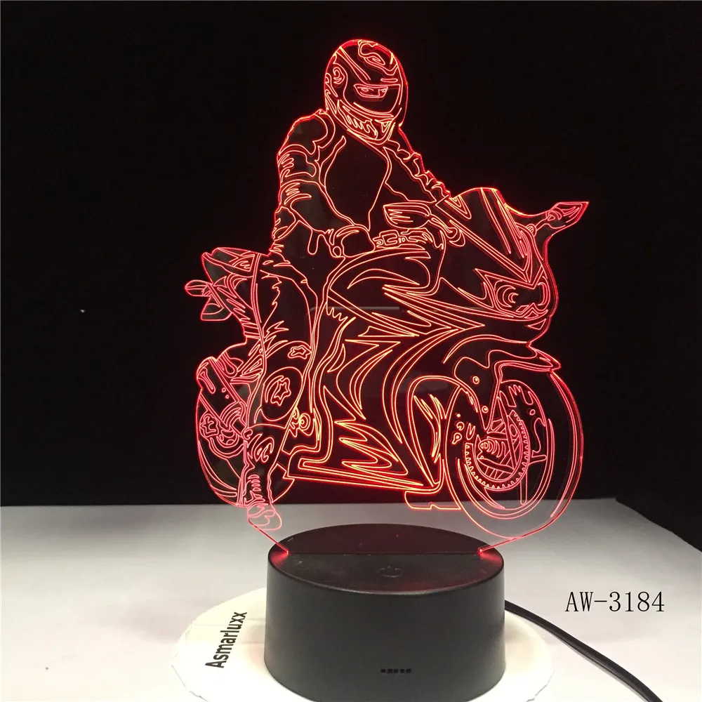 Модель мотоциклетного велосипеда 3D светящаяся иллюзия светодиодная лампа