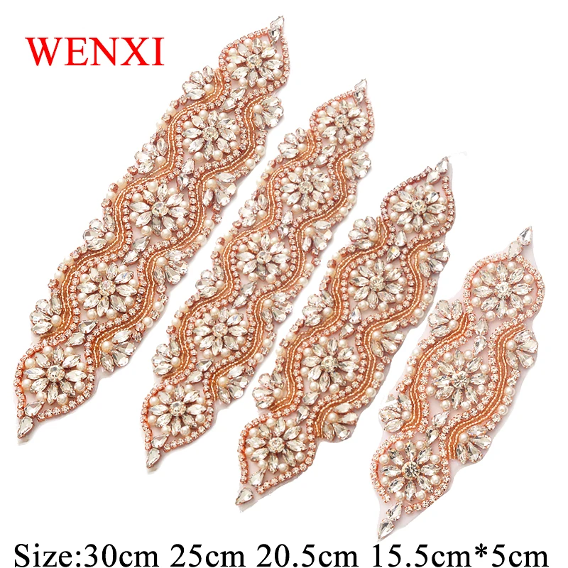 WENXI Craft (1 шт.) Ручная аппликация из стразов ПРИШИТАЯ свадебный пояс розового