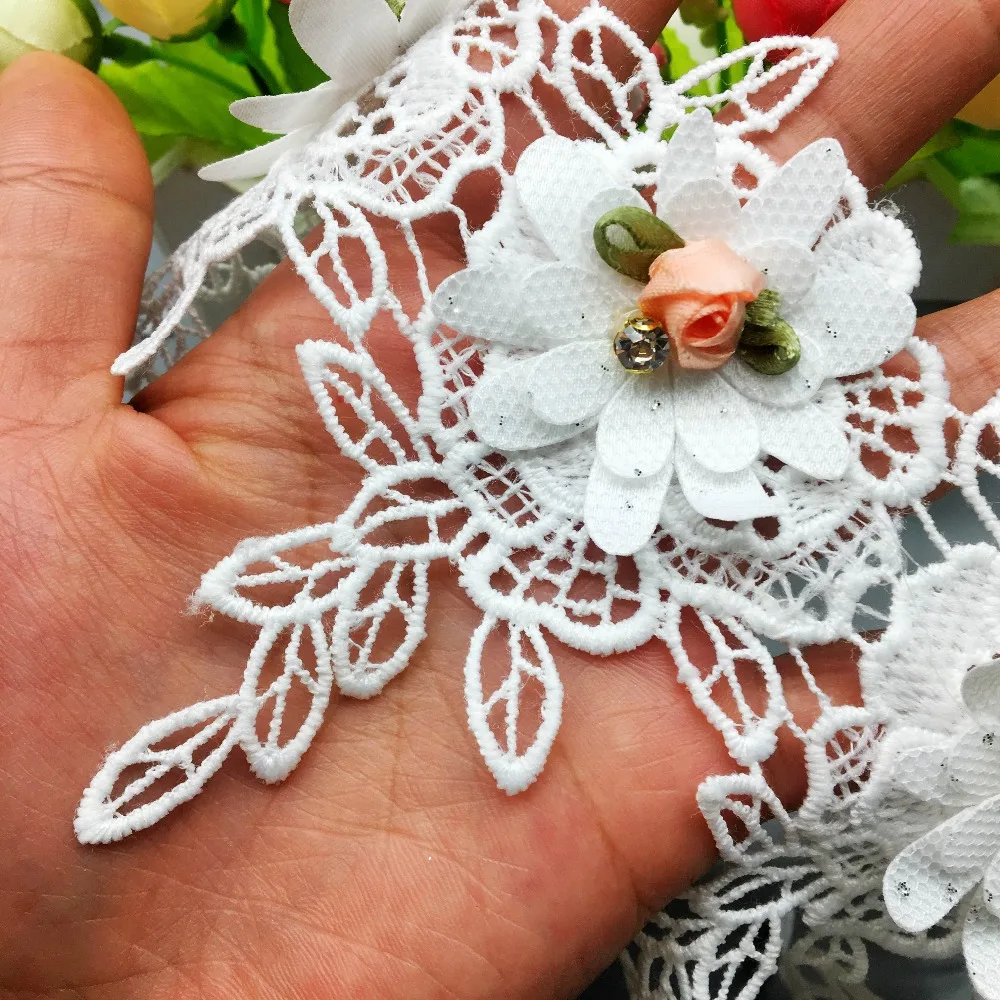 Растворимые 3D Красочные розы жемчужные вышитые кружева отделка Лента ткань ручной работы DIY шитье ремесло для костюма шляпа украшения