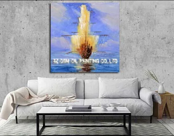 Популярная художественная живопись с лодкой домашнее украшение абстрактная