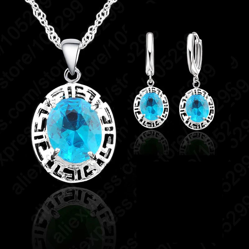 VintageSilver 925 Silver Jewelry Sets for Women Shiny Zircon Pendant Female Elegant Necklace Earrings Wedding Gifts |