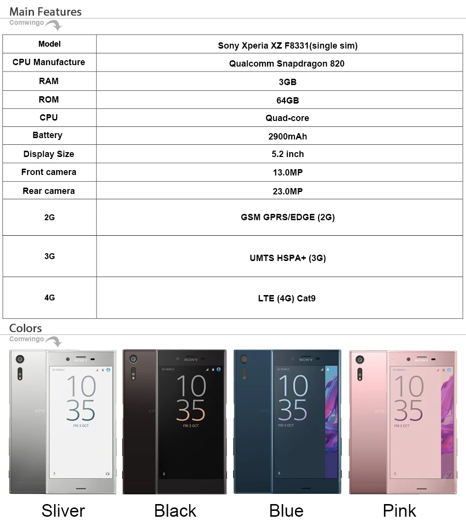 Разблокированный sony Xperia XZ F8331 3 ГБ ОЗУ 32 Гб ПЗУ GSM 4G LTE Android четырехъядерный 5," ips 23MP wifi отпечаток пальца gps 2900 мАч