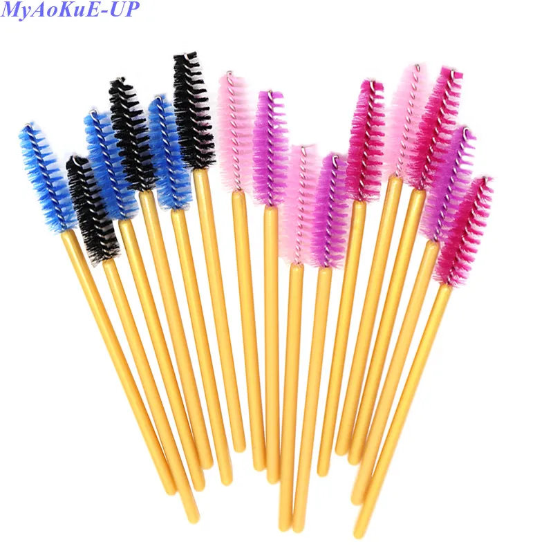 golden mix 5 colors 500 шт./лот одноразовые 5 разных цветов нейлоновые палочки для туши аппликатор для наращивания ресниц катушки кисти для макияжа - Handle Color: golden mix 5 colors
