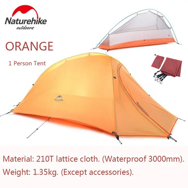 orange 210T Naturehike CloudUp серии Сверхлегкий альпинистский тент водонепроницаемый 20D/210T ткань палатки для 1 человека с наземным ковриком - Цвет: orange 210T