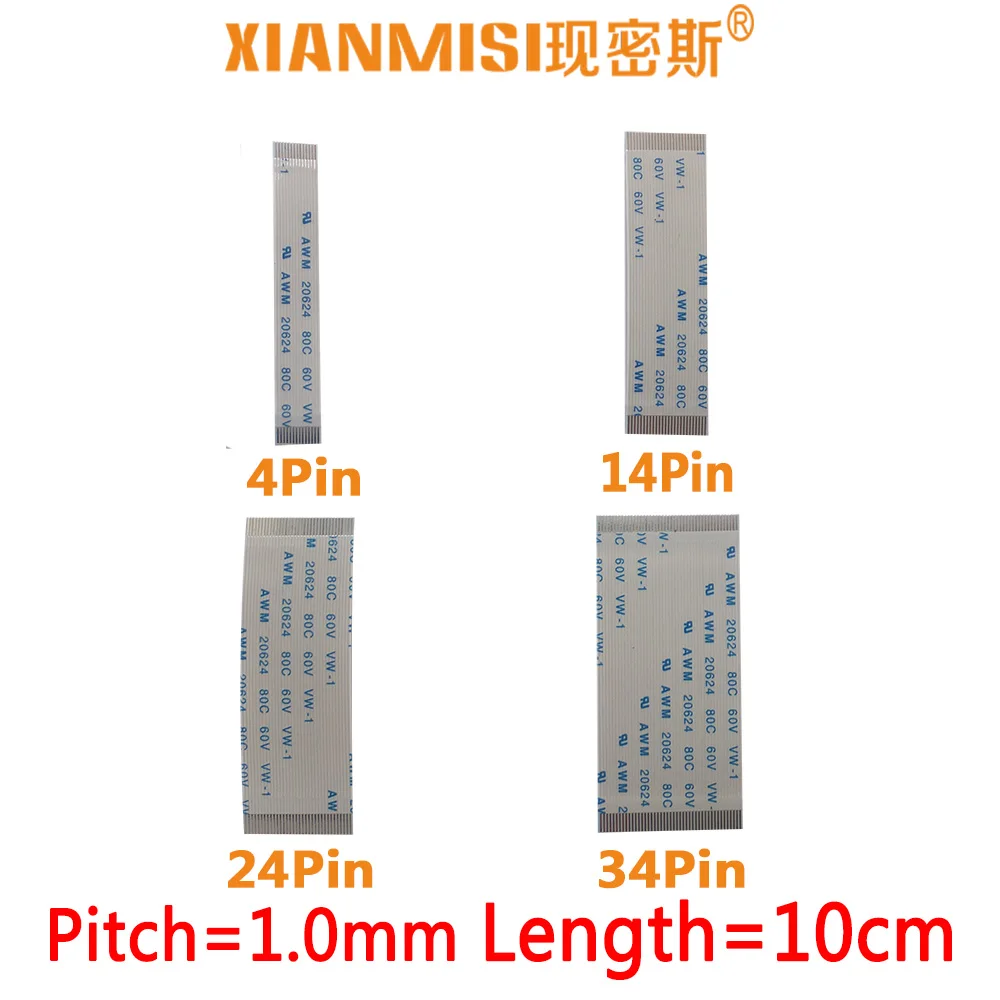 FFC FPC плоский гибкий кабель-удлинитель для 4Pin 14Pin 24Pin 34Pin с одной стороны 1 0 мм Шаг AWM