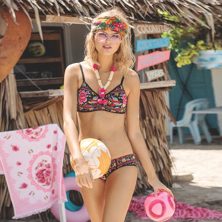 Винтажный купальник из двух частей с цветочным принтом сексуальный бразильский