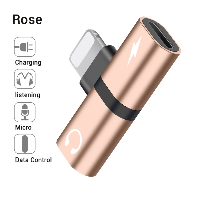 Rose Gold 2 в 1 двойной порт адаптер сплиттер для iPhone X 10 8 7 Plus XS Max XR 8plus разъем для наушников Aux зарядное устройство аудио сплиттер аксессуары - Цвет: Rose Gold