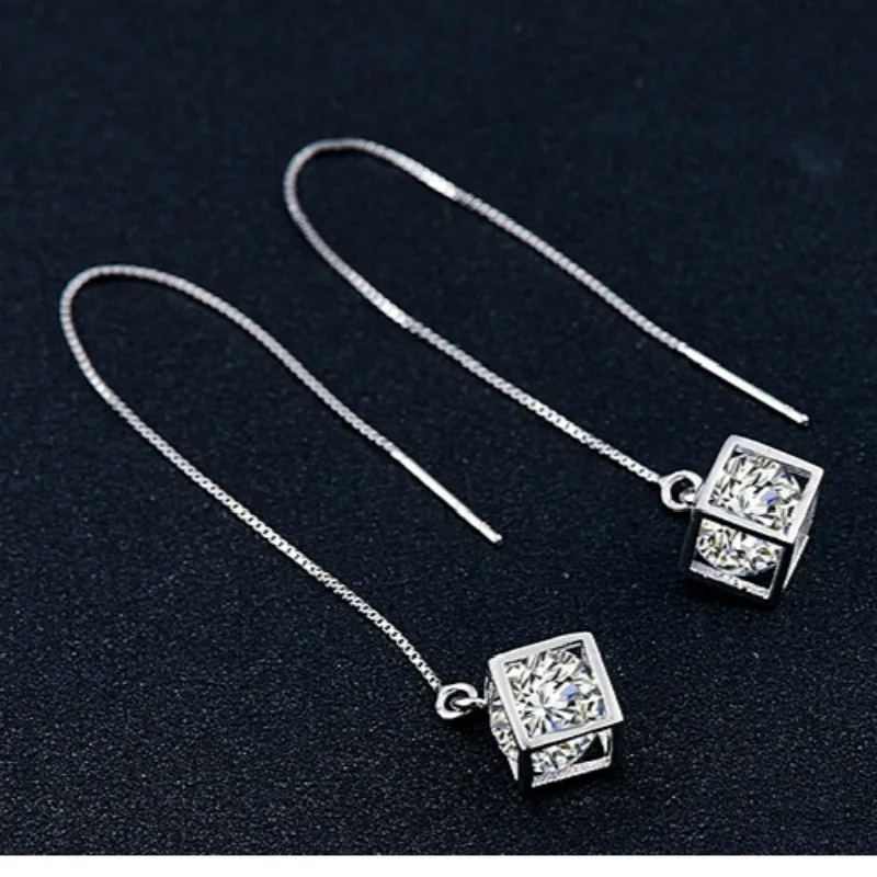 New Design 9CM Tassel Chain Cubic Zirconia Long Earrings for Women Anti-allergic Dangle Earring Populaire Boucles d'oreilles | Украшения
