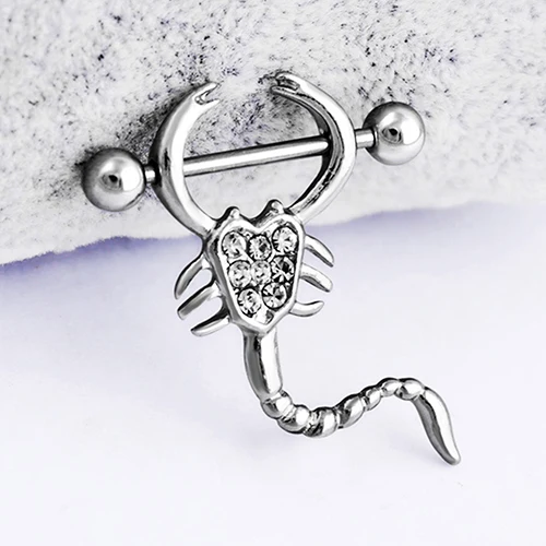 Новинка 2016 женский дизайн скорпиона штанга для сосков кольцо стразы пирсинг