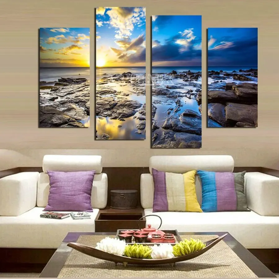 

New 4pcs/set DIY diamond painting cross stitch sunset seascape full square 5D diamond embroidery diamond mosaic painting crafts