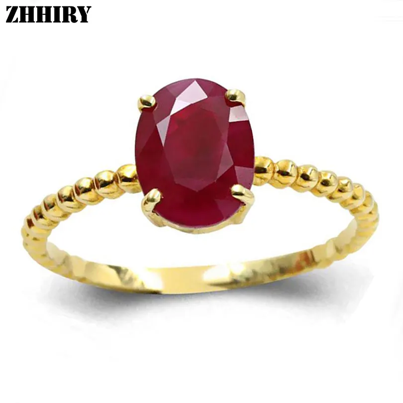

ZHHIRY Настоящее 18K желтое золото натуральный рубин кольцо для женщин девушек цветной драгоценный камень для свадьбы простой стиль Изящные юв...