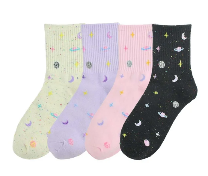 5pairs/lot! Harajuku Planet Socks Japanese Creative Moon Stars Socks Women Warm Cute Socks