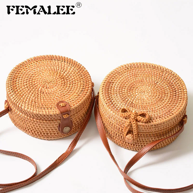 Женская круглая Повседневная сумка из ротанга 2019 летняя ручной работы с Бали