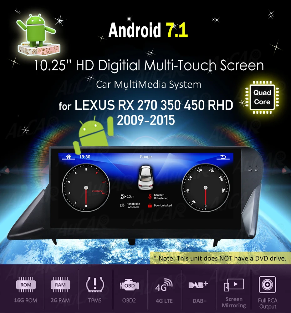 AuCAR Android 10,25 Автомагнитола для Lexus RX 270 350 450 RHD 2009-gps dvd-плеер сенсорный экран Мультимедиа стерео аудио ips BT Wifi