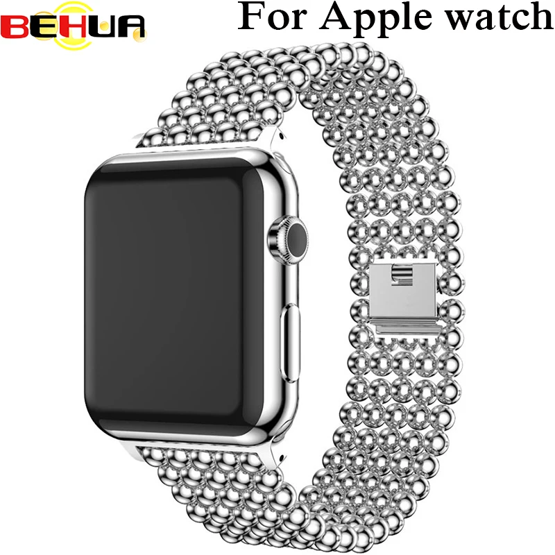 Ремешок для часов Apple Watch 42 мм 38 мм ремешок золото новые роскошные бусы из нержавеющей стали для Iwatch 1 2 3 серии ремешок стальной браслет ремень
