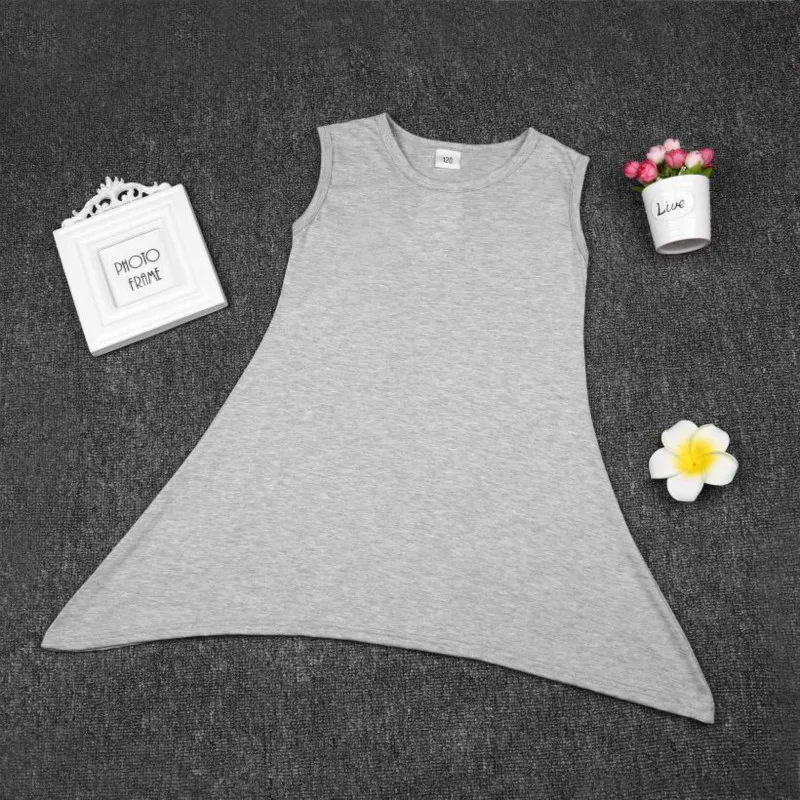 Summer Girls Dresses Black Gray Irregular Hem Rotary Party Dress Sleeveless Cotton Solid Kids Clothes Vestidos 2-6 Years | Детская