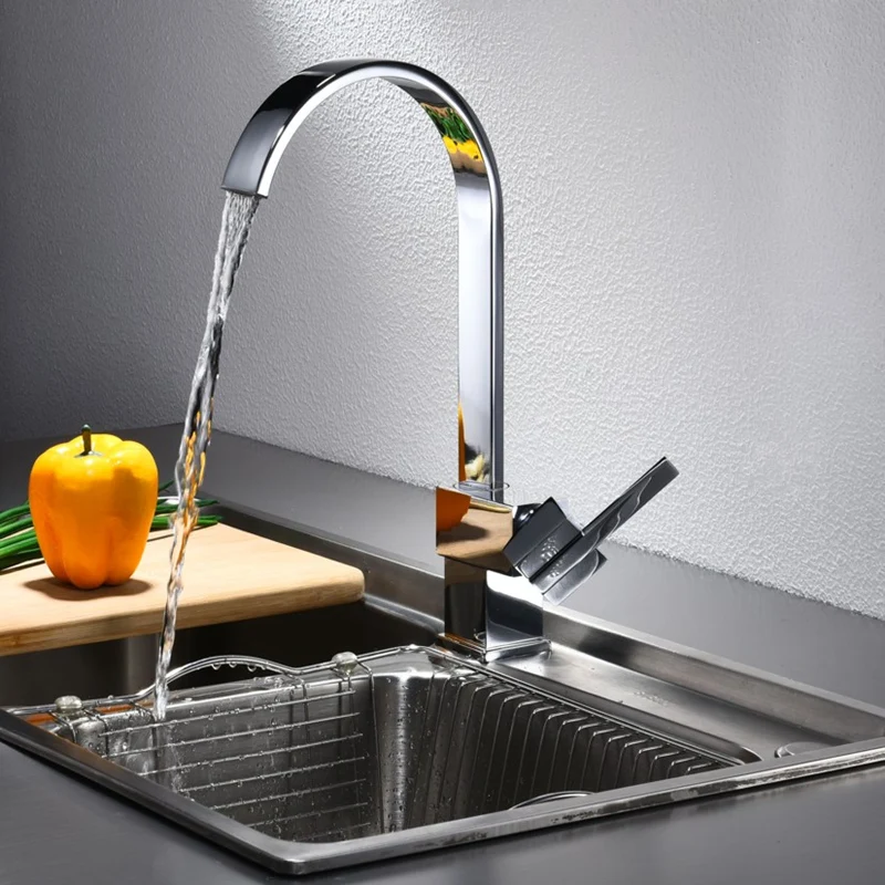 Смеситель для кухни серебряный с одной ручкой кухонный кран поворотный 360