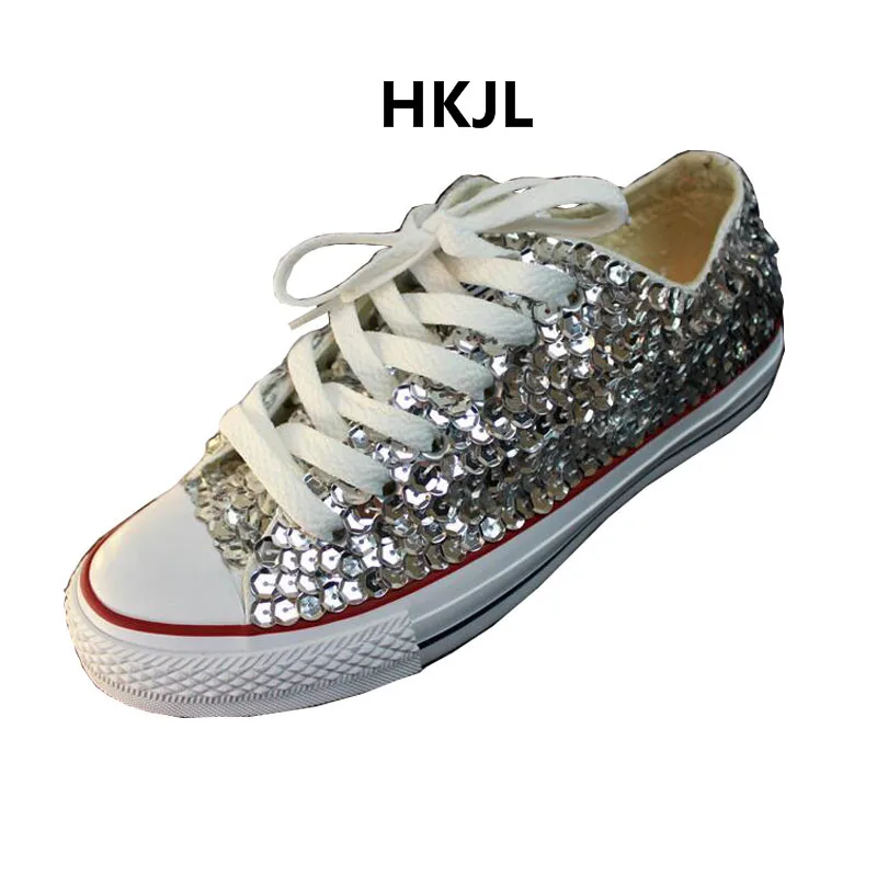 HKJL/Новинка весны 2019 расшитые вручную блестками кружевные низкие парусиновые