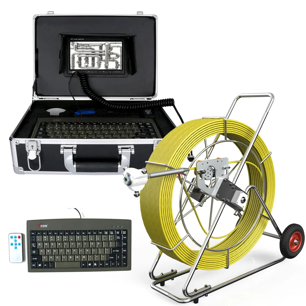

160M Sewer Waterproof Camera Pipe Pipeline Drain Inspection System 7"LCD DVR with length counter & keyboard