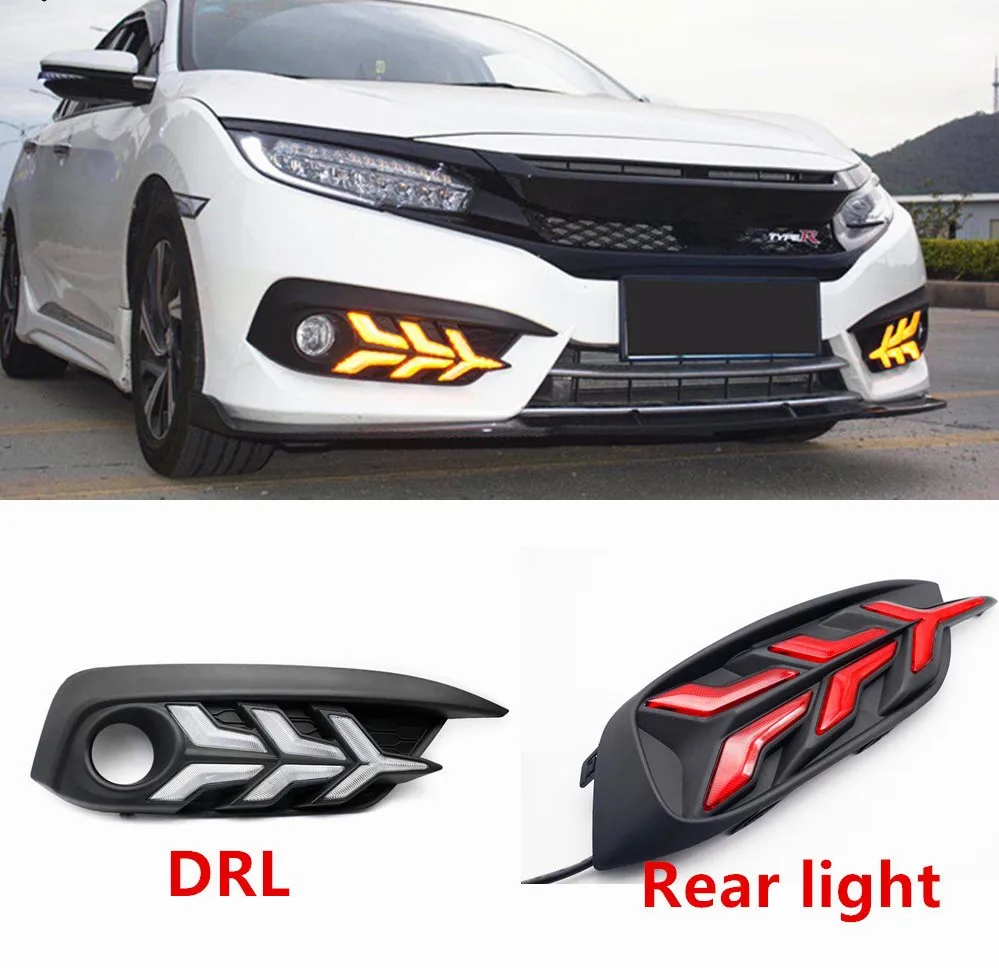 Автомобильная проблесковая для Honda Civic 10th 2016 2017 2018 автомобиля светодиодный DRL