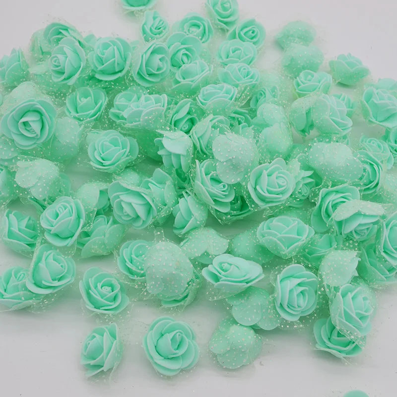mint green 50 шт./лот 3,5 см мини ПЭ Пена розы мульти-использование искусственные головки цветов ручной работы DIY ВЕНОК свадебное украшение товары для домашнего сада - Цвет: mint green