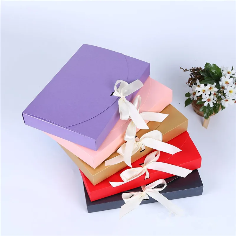 

200Pcs 26x17.5x3.5cm Large Gift Box Cosmetic Bottle Scarf clothing Packaging Color Paper Box with ribbon Underwear packing box