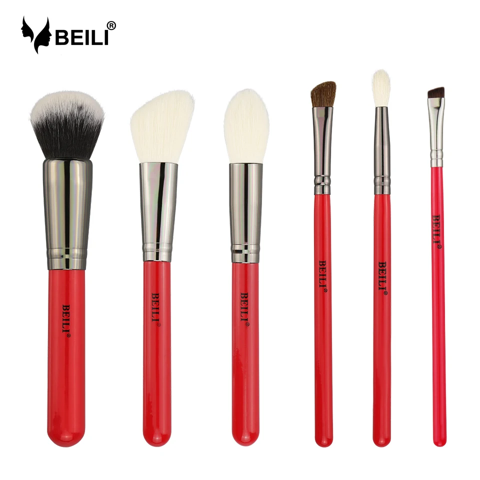 BEILI, 6 шт., набор кистей для макияжа RedHandle, натуральная козья шерсть, синтетическая кисть для основы пони, румяна, тени для век, хайлайтер, кисть для подводки глаз