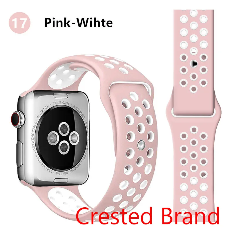 light pink white 17 Силиконовый ремешок для Apple watch band 42 мм 38 мм iWatch 4 band 44 мм 40 мм браслет часы correa резиновый ремешок для часов Apple watch 4 3 2 1 - Цвет ремешка: light pink white 17