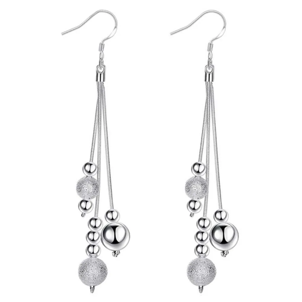 FANALA Long Tassel Earrings Women Fashion Silver Plated Beads Drop Hook Dangle Party Jewelry pendientes oorbellen | Украшения и