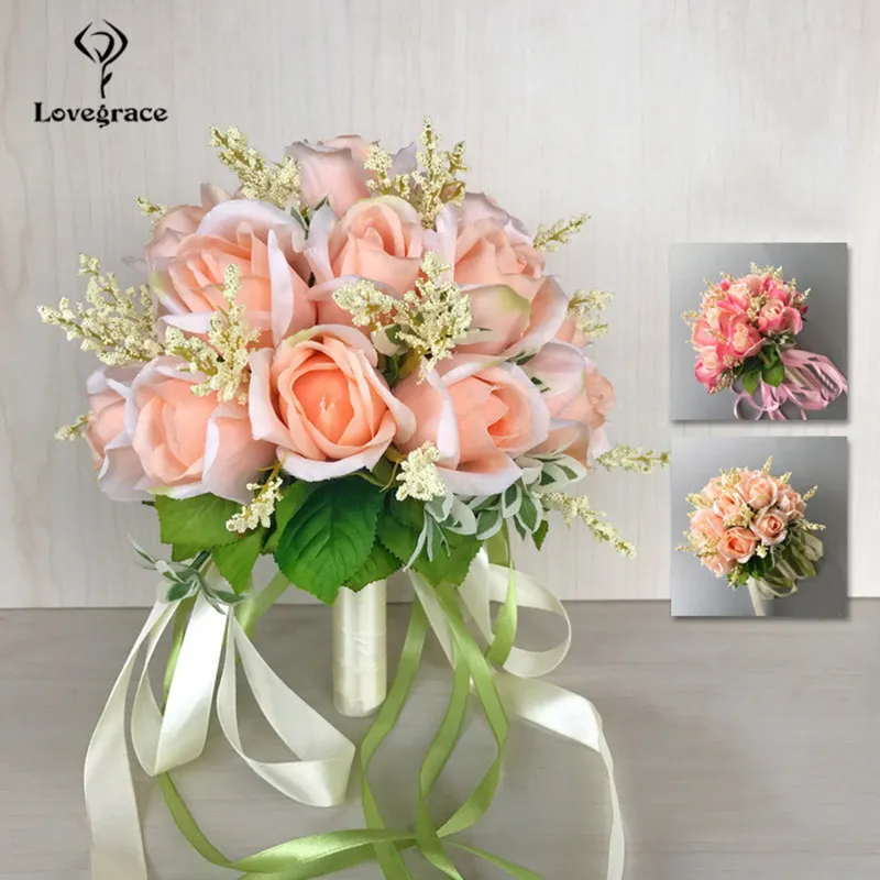 18 Head Silk Rose Wedding Bouquet for Bridesmaids Bridal Bouquets White Pink Artificial Flowers Mariage Supplies Home Decoration | Свадьбы и