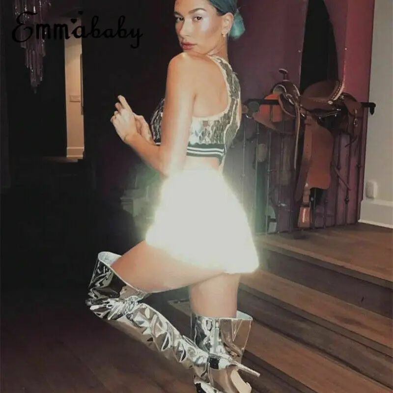 Сексуальные женские модные летние светоотражающие шорты Клубные с высокой