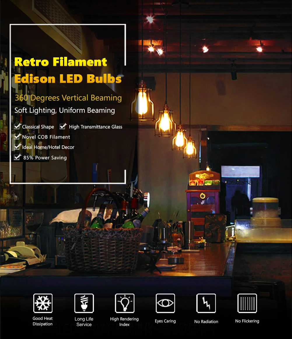 Дешевые 6 шт. 220V Винтаж Edison led диммер светильник E27 светодиодный лампы ST64 теплый белый 16 Вт Светодиодный светильник с регулируемой яркостью, ретро светильник для украшения дома