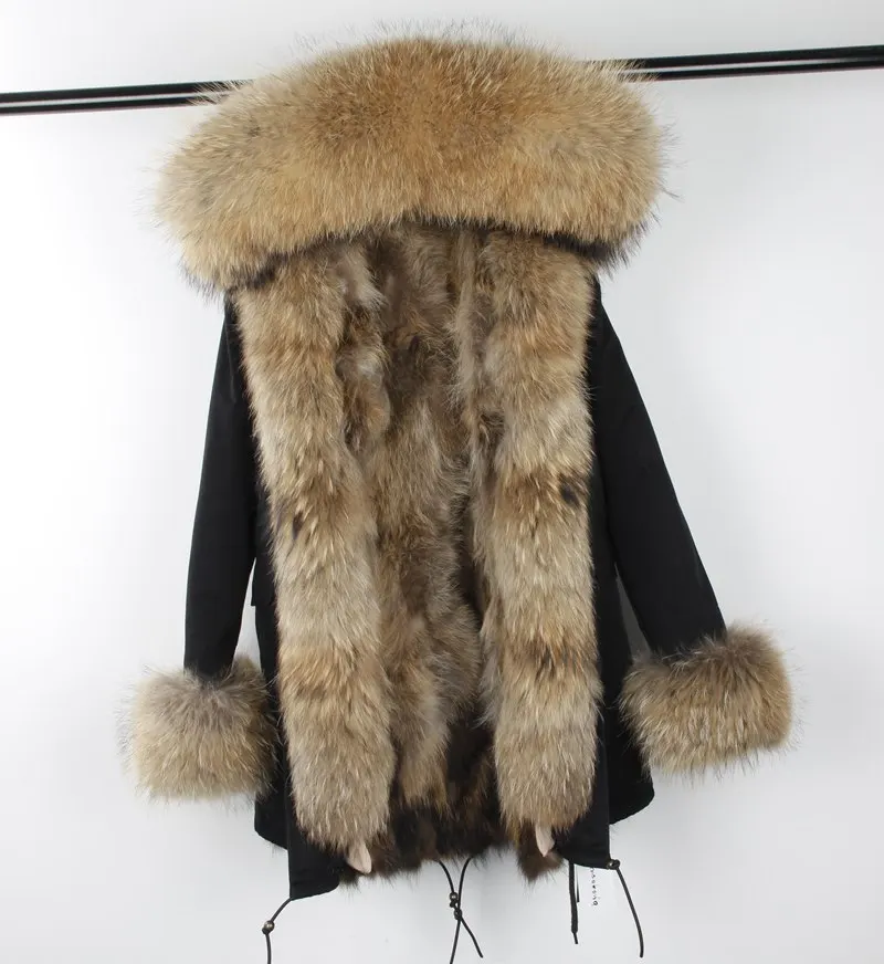 Womens Winter Jacket Women Coat Jackets Real Raccoon Fur Collar And Lining Parkas Vintage Warm Thick Army Green Black Long Parka | Женская