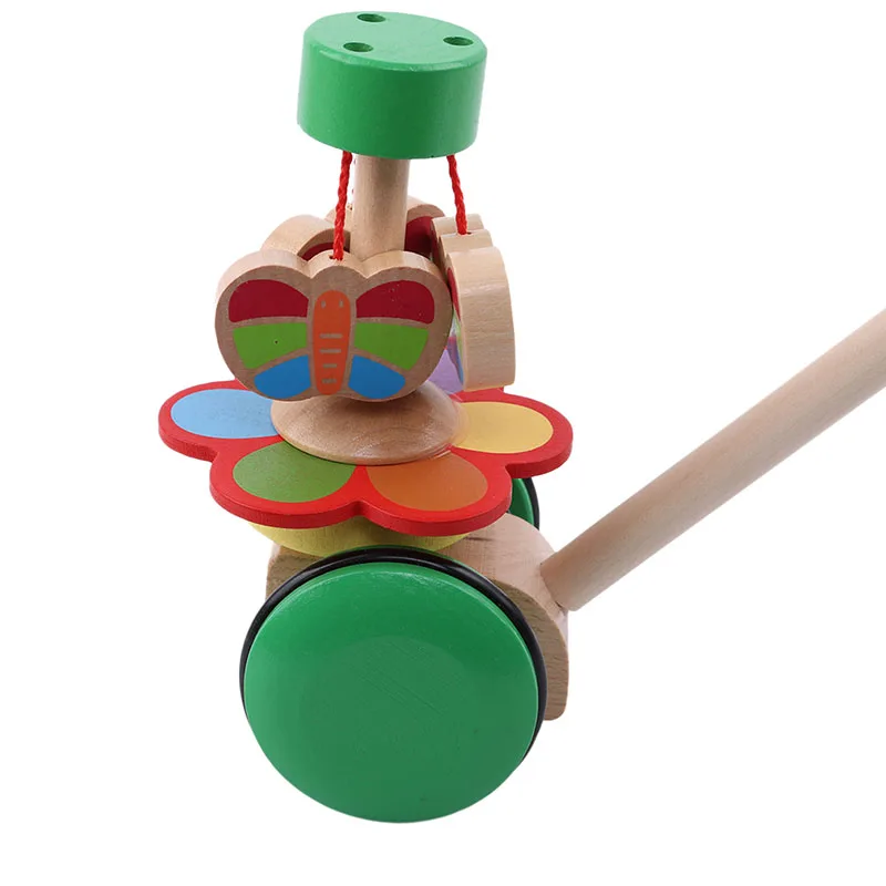 

Children Wooden Rotating Butterfly Single Rod Animal Trolley Toddler Colorful Montessori Learning Educational Toys