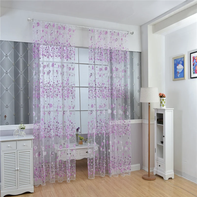 Левая и правая двухслойная открытая Цветочная плоская оконная занавеска