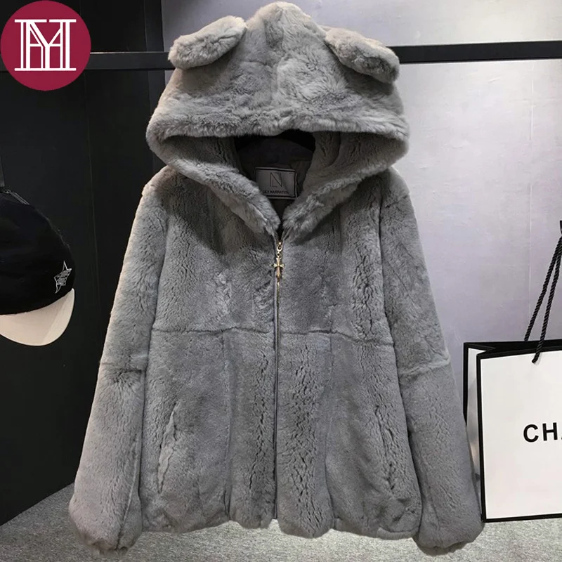 Новинка Модная зимняя женская утепленная натуральная куртка с мехом кролика