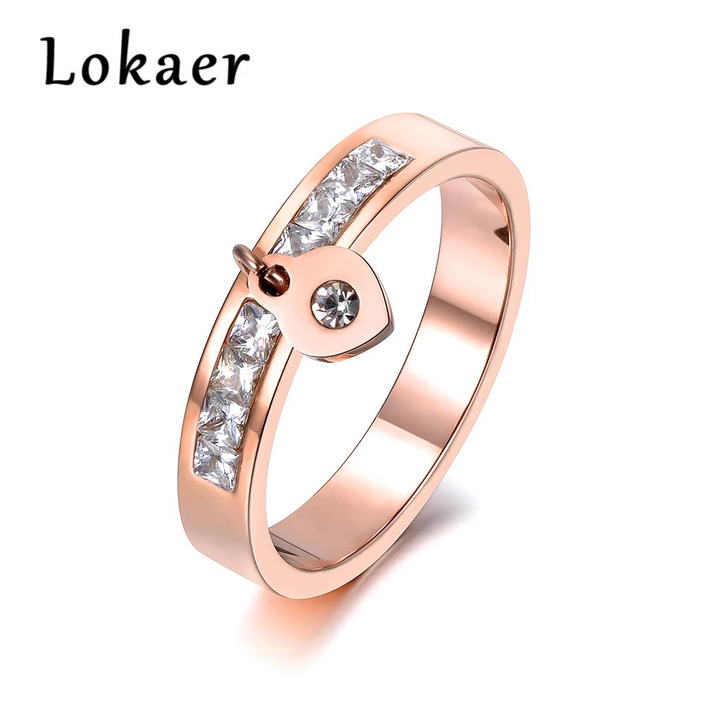 Lokaer кольцо из нержавеющей стали розовое золото цвет AAA циркон сверкающие стразы висят сердце для Рождественский подарок девушка для женщин R18142