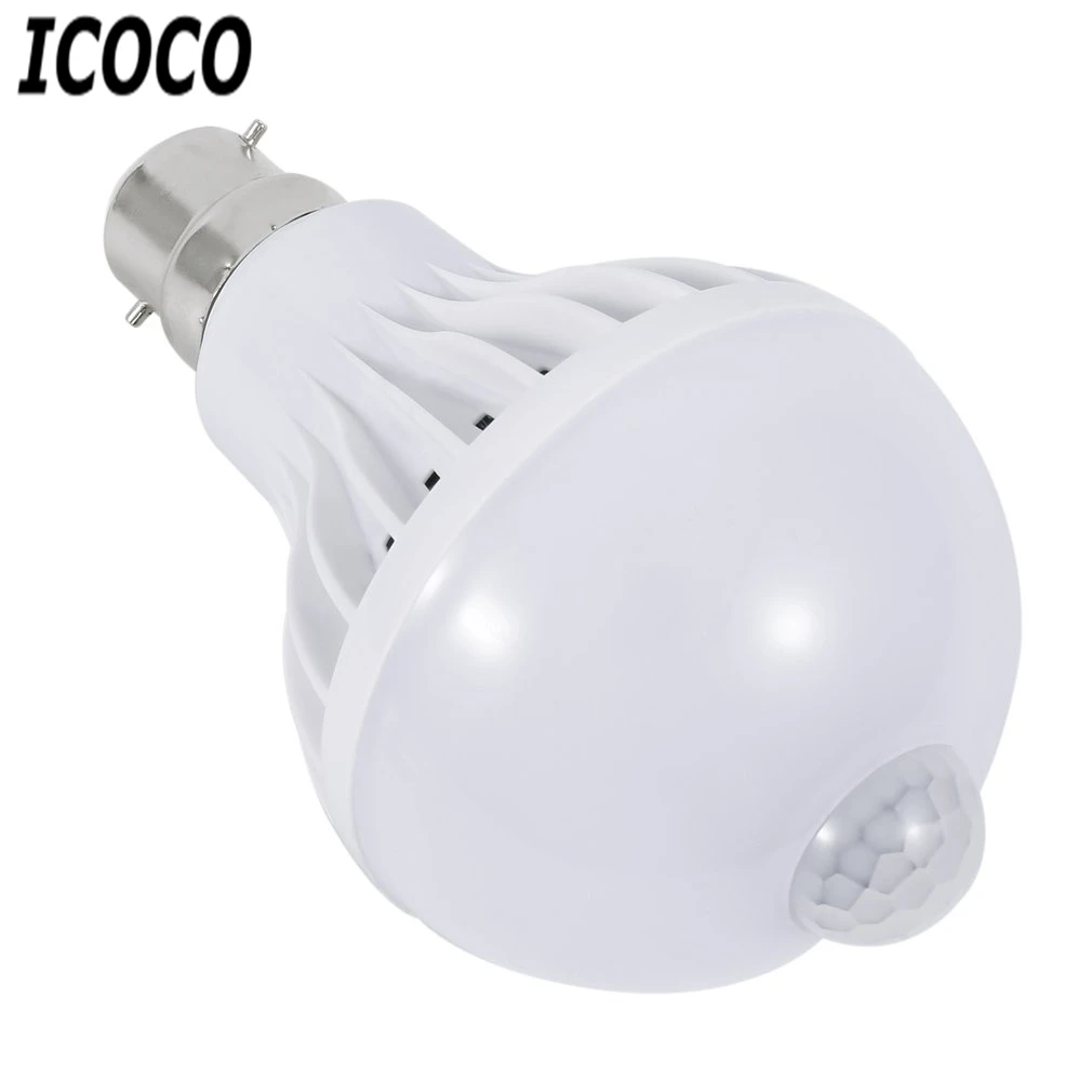 ICOCO E27/B22 LED PIR датчик движения лампа 5 Вт/7 Вт/9 Вт Супер яркость инфракрасный