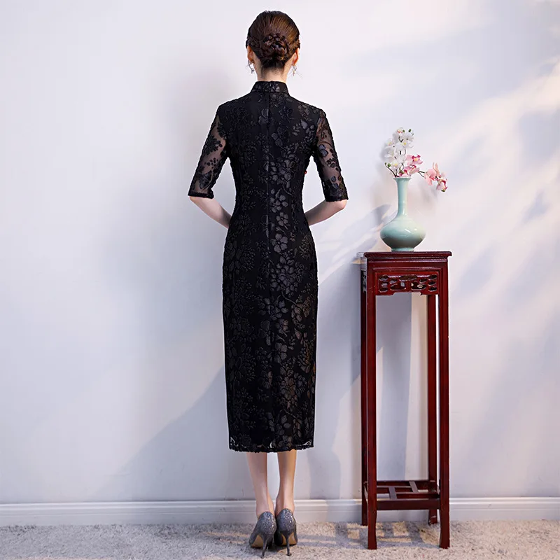 

Sexy Long Cheongsam 2019 Spring Vintage Chinese style Dress Fashion Womens Qipao Slim Party Dresses Button Vestido S-XXXL