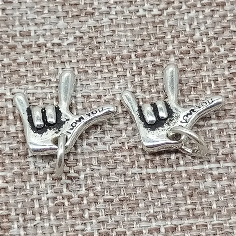 2 Pieces of 925 Sterling Silver I Love You Hand Sign Charms Signal Symbol for Bracelet Necklace