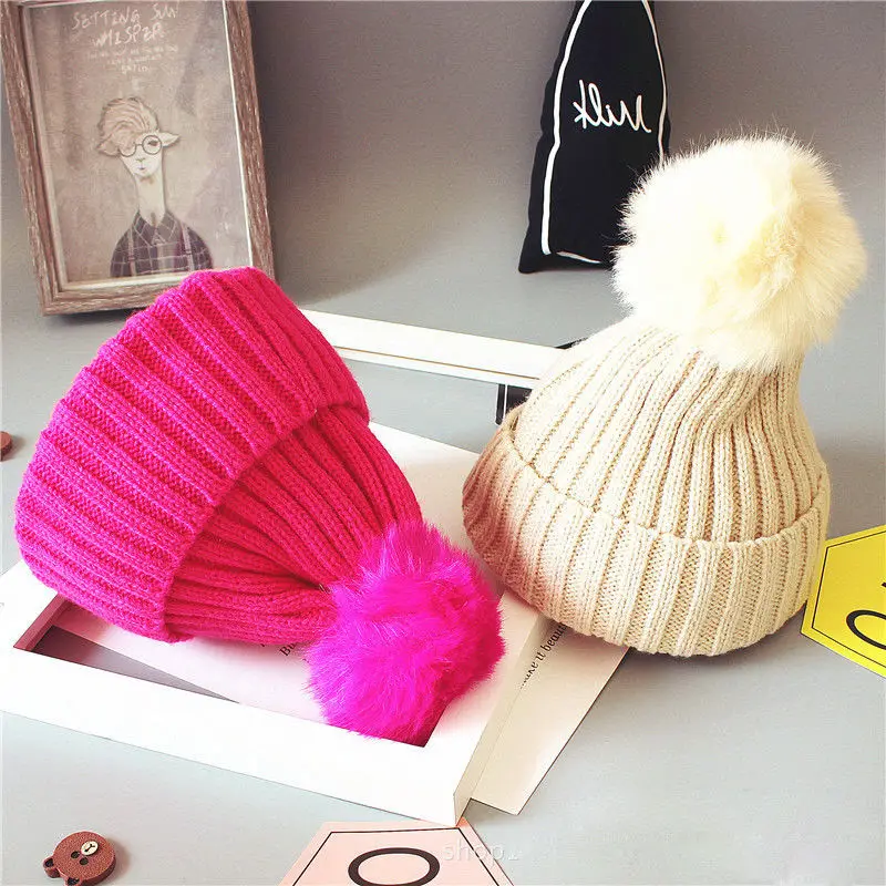 Pudcoco/Новинка Милая зимняя детская теплая вязаная шляпа шерстяная шапка с