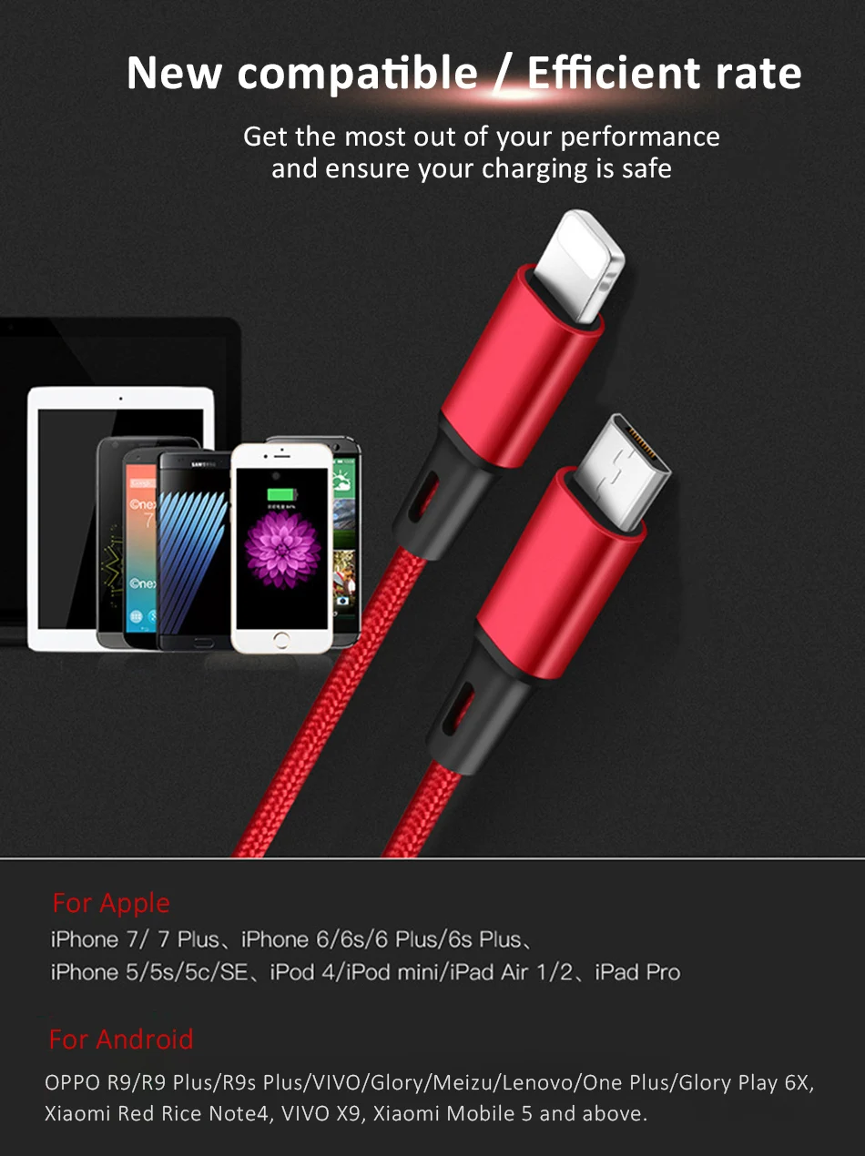 NOHON 2 в 1 быстрое освещение микро usb зарядный кабель для Iphone X 8 7 6 samsung Galaxy S7 S6 нейлон мобильный телефон быстрое зарядное устройство кабели
