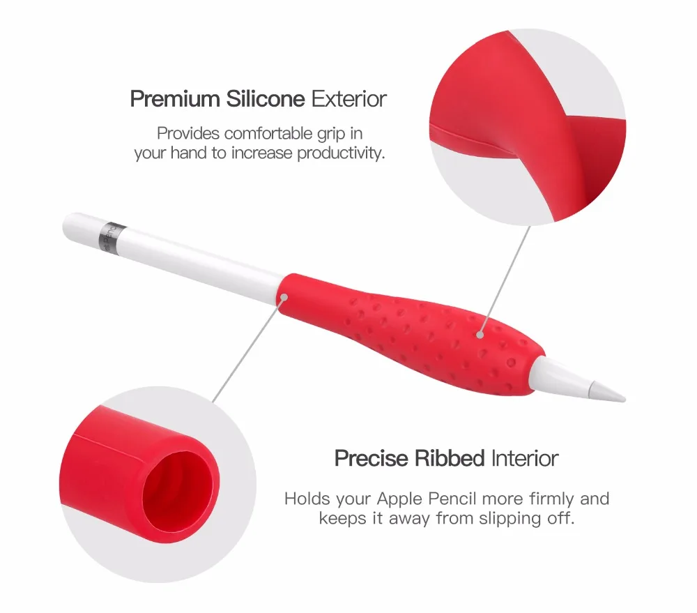 Защитный чехол MoKo Silicone Grip Holder Ergo для Apple Pencil(2 шт. в упаковке, белый и зеленый драгоценный камень, черный и красный